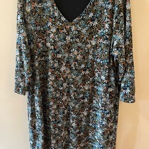 J. Jill Black and Blue Floral V-Neck Dress